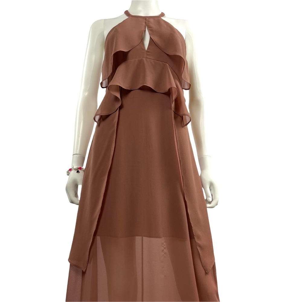 BCBGeneration Sheer Ruffle Maxi Dress Brown - Size 2 - Picture 4 of 10